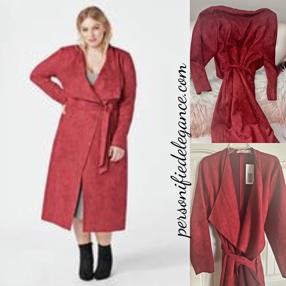 NEW Just Fab Faux Suede Orange Spice Waterfall Long Coat Size 2X - Picture 9 of 16